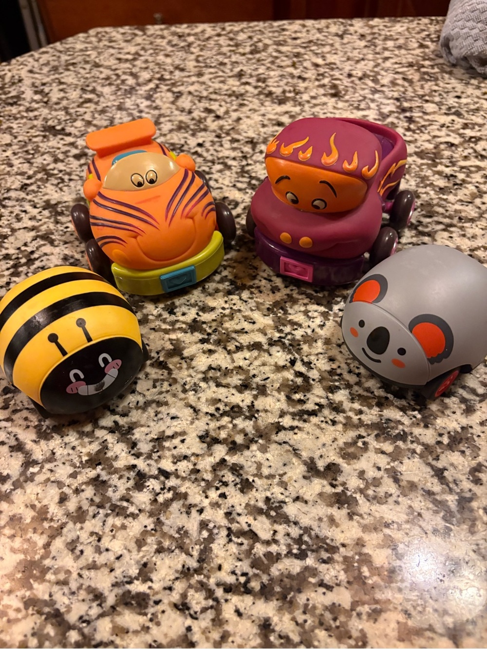Colorful Animal Push Car Toy Set - Orange, Purple, Yellow, Gray